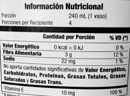 Informacion nutricional Aloe Beta limon 960 ml Omnilife