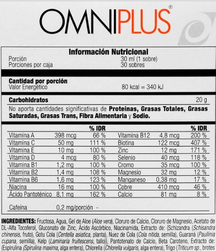 Omniplus supreme de frutas informacion nutricional