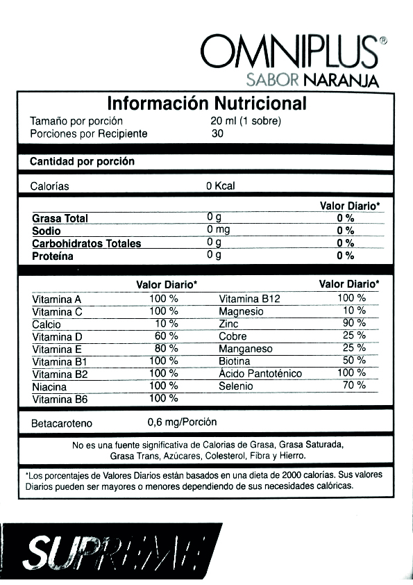 Informacion nutricional Omniplus